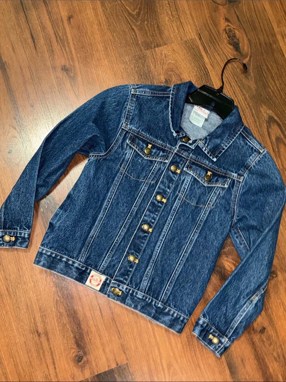 Disney Mickey Mouse Denim JEAN Jacket LARGE Patch Sz 7/8